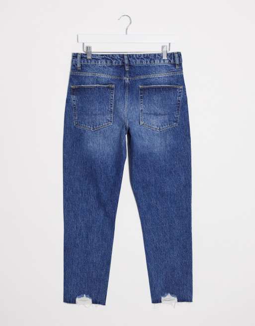 ASOS DESIGN – Mellanblå styva vintagejeans med smal passform och sliten fåll, 4 av 4