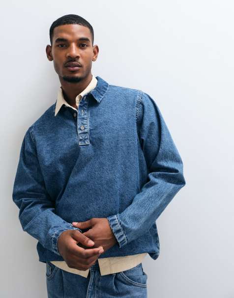 ASOS DESIGN – Mellanblå, tvättad jeansskjorta i oversized fit med långa ärmar - view 1