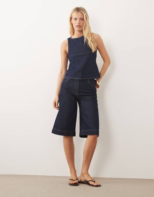 ASOS DESIGN – Mellanblå, tvättad jeanstopp med öppen rygg, 4 av 4