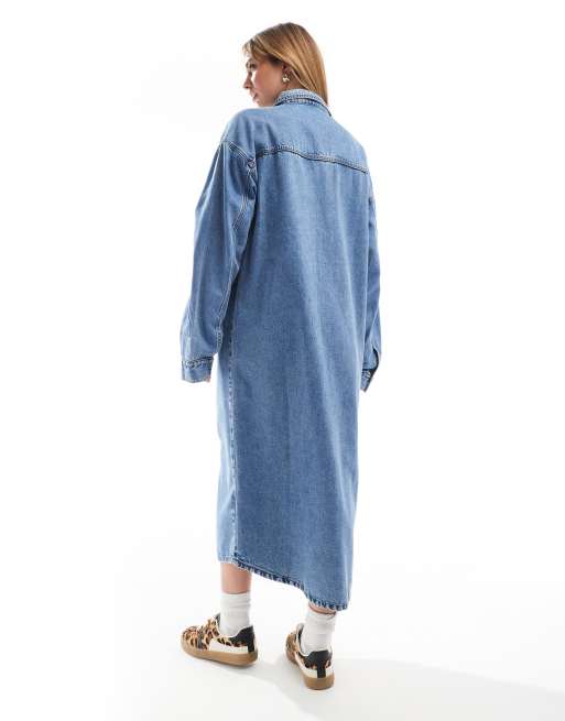 ASOS DESIGN – Mellanblå, tvättad, maxilång skjortklänning i denim, 4 av 4