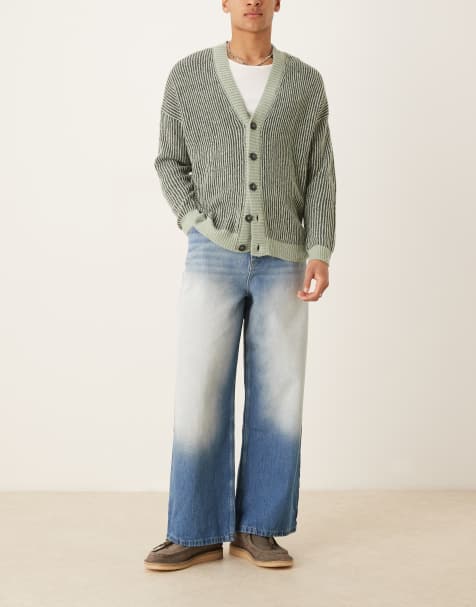 ASOS DESIGN – Mellanblå, tvättade, extra baggy jeans med blekta detaljer - view 1