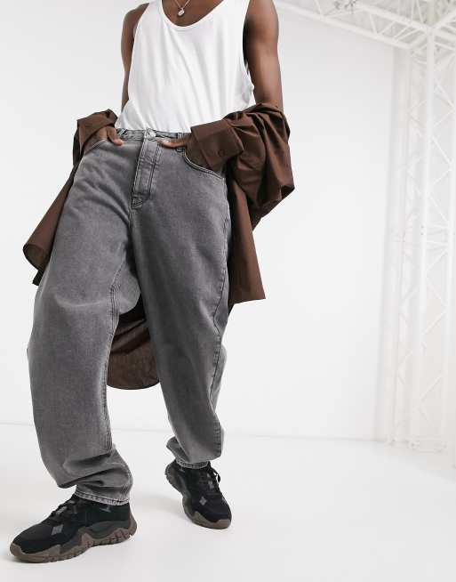 ASOS DESIGN – Mellanblå tvättade jeans i baggy fit