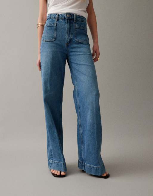 ASOS DESIGN – Mellanblå, tvättade jeans med hög midja, vida ben och framfickor, 3 av 7