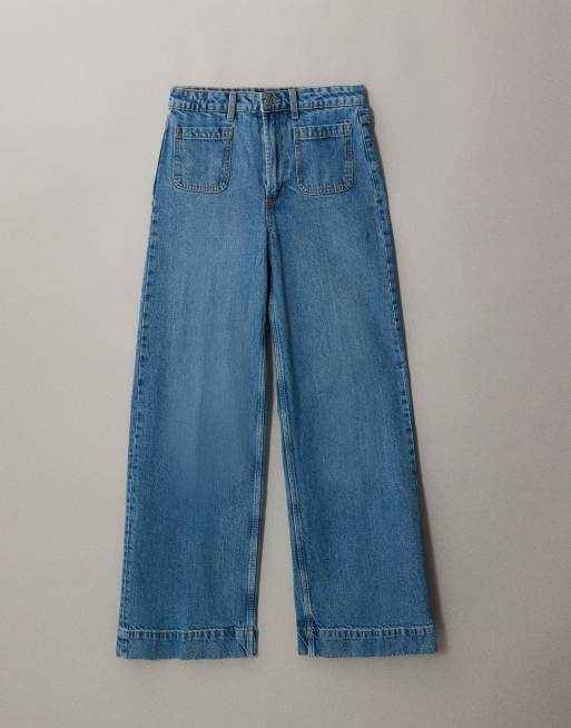 ASOS DESIGN – Mellanblå, tvättade jeans med hög midja, vida ben och framfickor, 5 av 7
