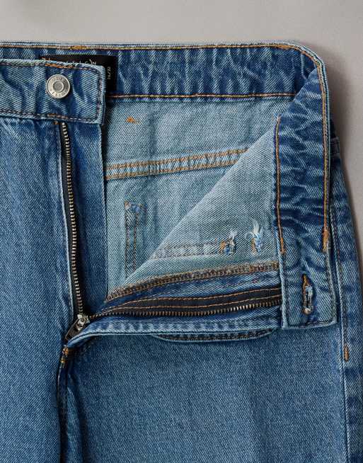 ASOS DESIGN – Mellanblå, tvättade jeans med hög midja, vida ben och framfickor, 6 av 7