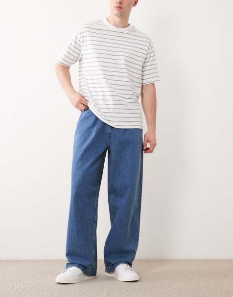 ASOS DESIGN – Mellanblå, tvättade jeans med vida ben och knytning - view 1