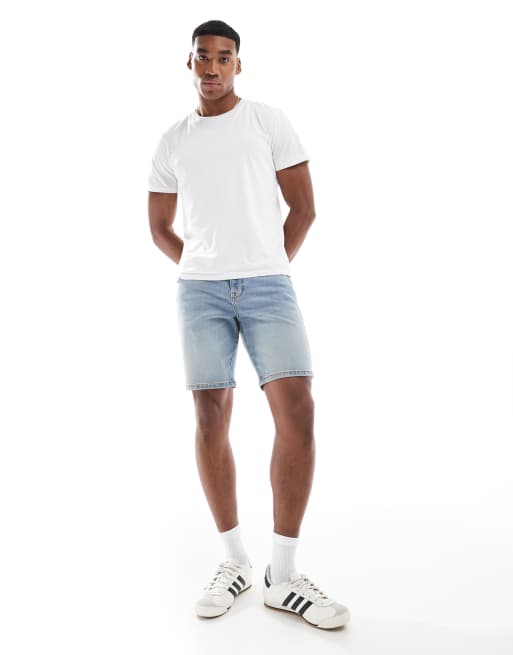 ASOS DESIGN – Mellanblå, tvättade jeansshorts i extra smal passform, 2 av 5