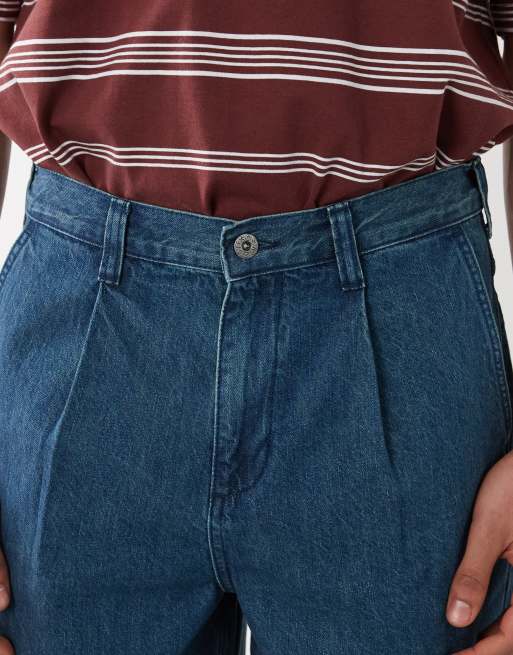 ASOS DESIGN – Mellanblå, tvättade jeansshorts med ledig passform och veck , 5 av 5