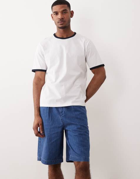 ASOS DESIGN – Mellanblå, tvättade, lätta jeansshorts med ledig passform och veck - view 1