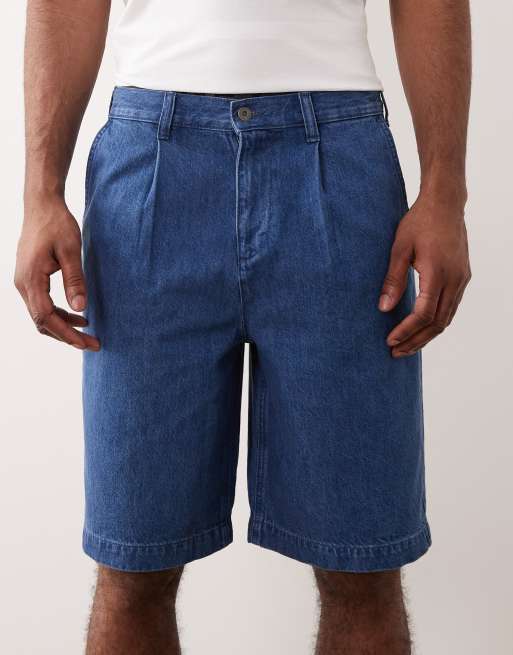 ASOS DESIGN – Mellanblå, tvättade, lätta jeansshorts med ledig passform och veck , 5 av 5