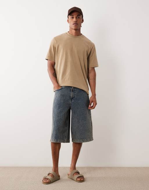 ASOS DESIGN – Mellanblå, tvättade, tonade jeansshorts i längre modell, 2 av 5