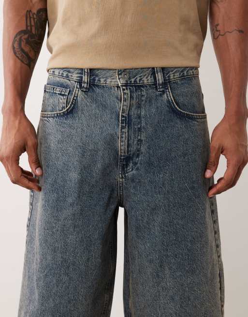 ASOS DESIGN – Mellanblå, tvättade, tonade jeansshorts i längre modell, 5 av 5