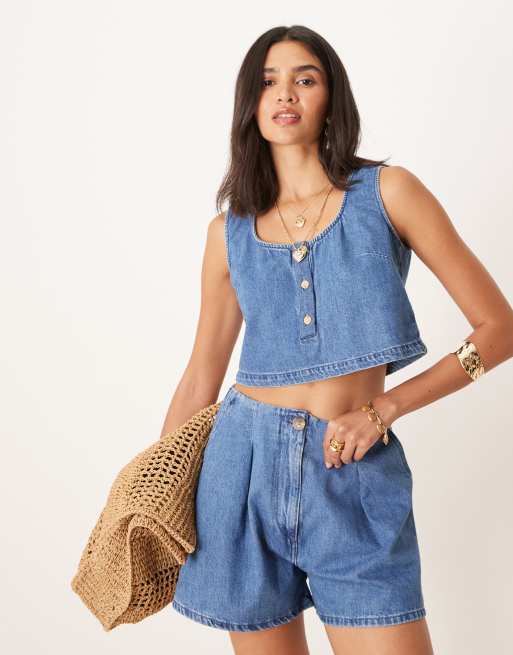 ASOS DESIGN – Mellanblått linne i denim med knäppning framtill, 3 av 4