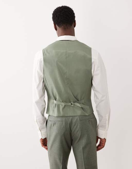 ASOS DESIGN – Mellangrön kostymväst i tvättbar yllemix med smal passform, 3 av 5