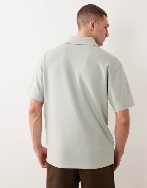 ASOS DESIGN – Mellangrön, kraftig pikétröja med avslappnad passform och tryck på bröstet, 2 av 5