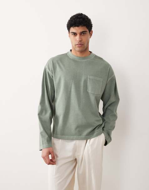 ASOS DESIGN – Mellangrön, tvättad och kraftig t-shirt i oversized fit med boxig passform och långa ärmar - view 1