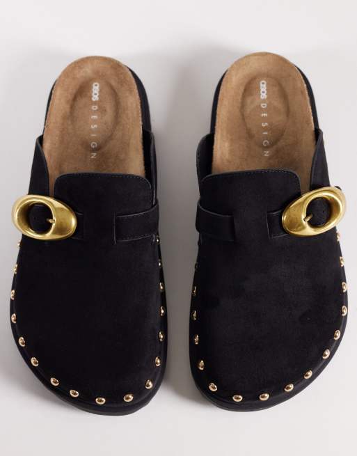 ASOS DESIGN – Mellany – Svarta mules i mockaimitation med formad sula och nitar, 3 av 4