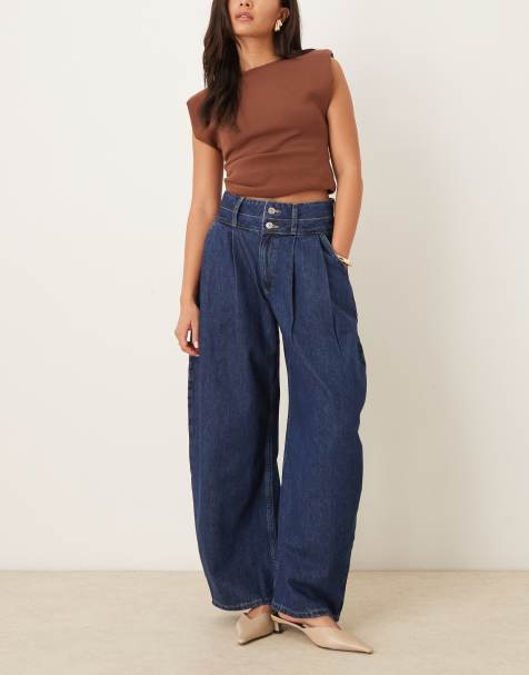 ASOS DESIGN - Mellemblå barrel-jeans med dobbelt linning - view 1