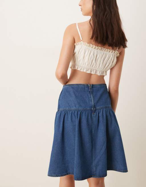ASOS DESIGN - Mellemblå denimnederdel med sænket talje og akavet længde, 5 af 5
