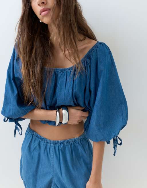 ASOS DESIGN - Mellemblå denimshorts med elastikkanter - Del af sæt, 5 af 5
