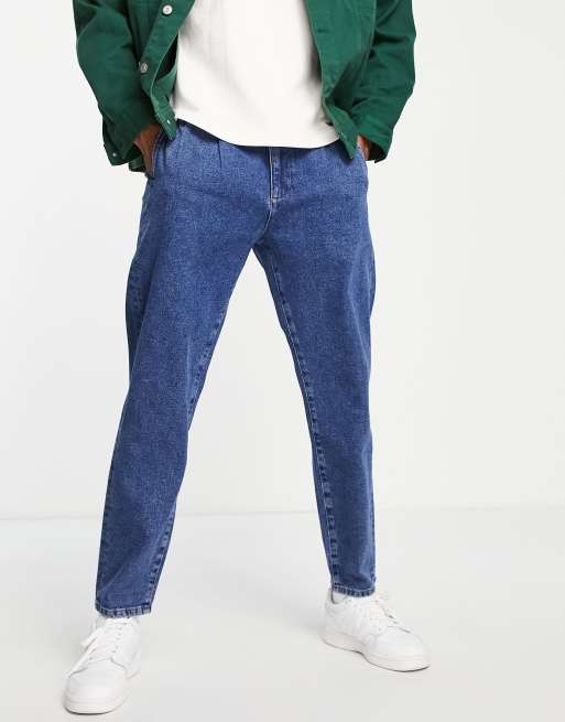 ASOS DESIGN - Mellemblå dobbeltplisserede jeans med lige ben, 3 af 4