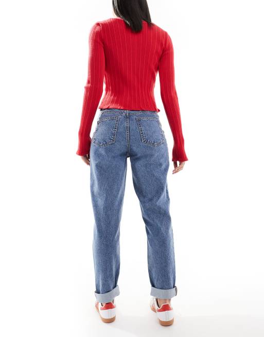 ASOS DESIGN - Mellemblå højtaljede mom-jeans med afslappet pasform, 2 af 5