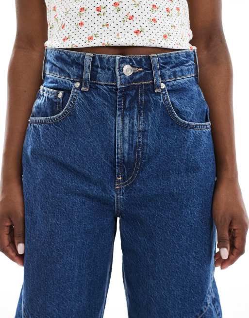 ASOS DESIGN - Mellemblå jeans med høj talje, tøndeformede ben og sømdetaljer , 5 af 5