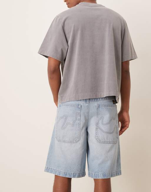 ASOS DESIGN - Mellemblå jorts med broderier på baglommerne i denim, 4 af 5