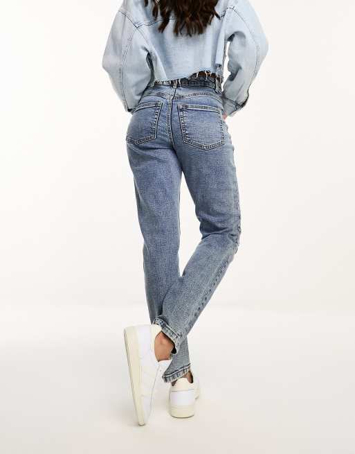 ASOS DESIGN - Mellemblå komfortable mom-jeans med flænger i slim fit, 2 af 5