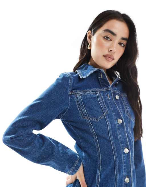 ASOS DESIGN - Mellemblå mini-skjortekjole med søm- og lommedetaljer i denim, 3 af 4