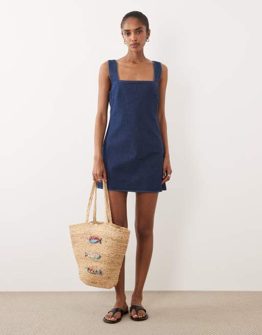 ASOS DESIGN - Mellemblå minikjole med firkantet hals i denim, 4 af 4