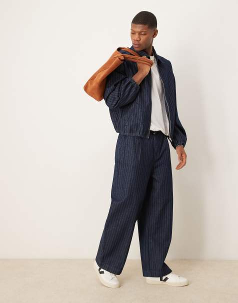 ASOS DESIGN - Mellemblå og forvaskede baggy bukser med ballonben og striber - view 1