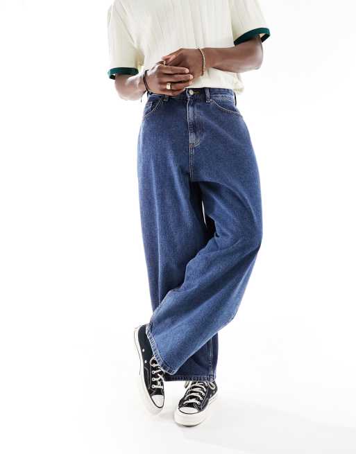 ASOS DESIGN oversized balloon jeans in mid wash blue
