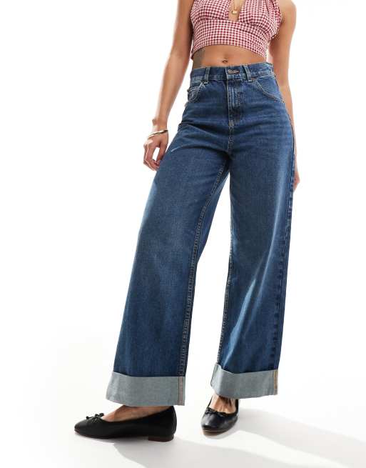 ASOS DESIGN - Mellemblå og løstsiddende jeans med brede opsmøg, 4 af 5