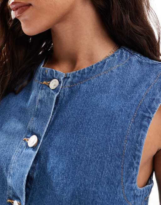 ASOS DESIGN - Mellemblå trapez-formet minikjole med knaplukning i denim, 4 af 4