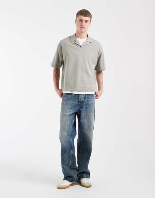 ASOS DESIGN - Mellemgrøn kraftig oversized polo med reverskrave i firkantet pasform, 2 af 5