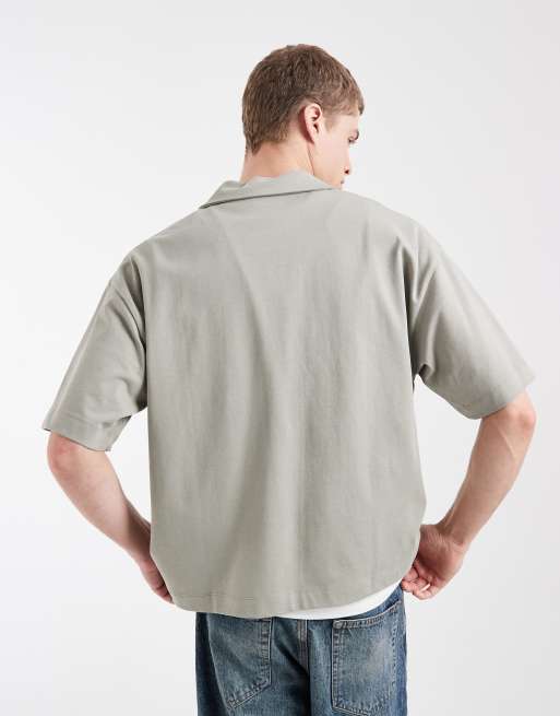 ASOS DESIGN - Mellemgrøn kraftig oversized polo med reverskrave i firkantet pasform, 3 af 5