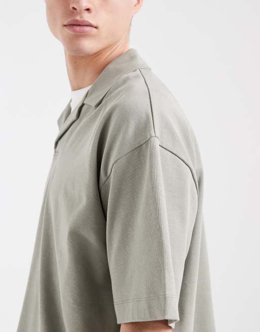 ASOS DESIGN - Mellemgrøn kraftig oversized polo med reverskrave i firkantet pasform, 4 af 5