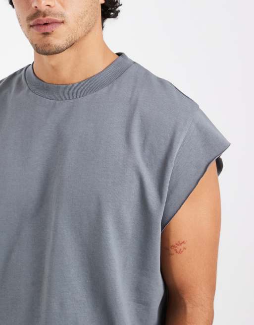 ASOS DESIGN - Mellemgrøn oversized tanktop i kraftigt materiale med afkortede ærmer og firkantet pasform, 3 af 5