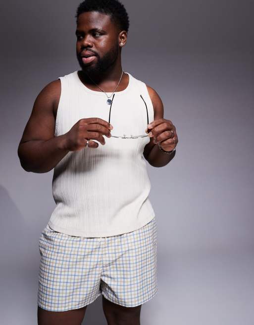 ASOS DESIGN - Mellemlange badeshorts med blå tern, 2 af 4