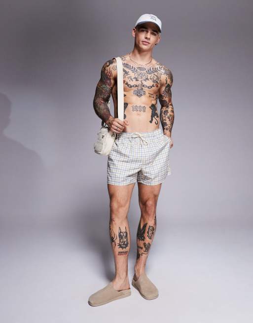 ASOS DESIGN - Mellemlange badeshorts med blå tern, 3 af 4