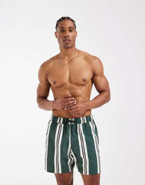 ASOS DESIGN - Mellemlange badeshorts med grønne striber - view 1