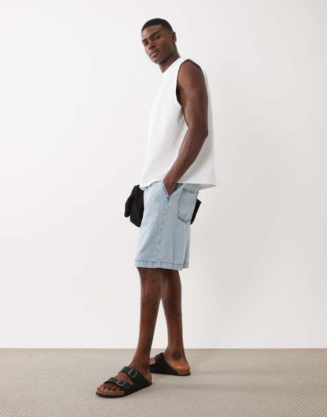 ASOS DESIGN - Mellemlange lyseblå denim-jorts i hørlook - view 1