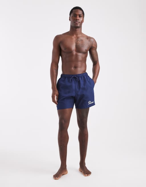 ASOS DESIGN - Mellemlange og marineblå badeshorts med brodering, 2 af 5