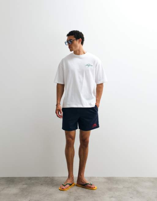 ASOS DESIGN - Mellemlange og marineblå badeshorts med brodering, 2 af 9