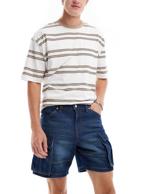 ASOS DESIGN - Mellemlange slim-denimshorts med cargodetaljer i lyseblå vask