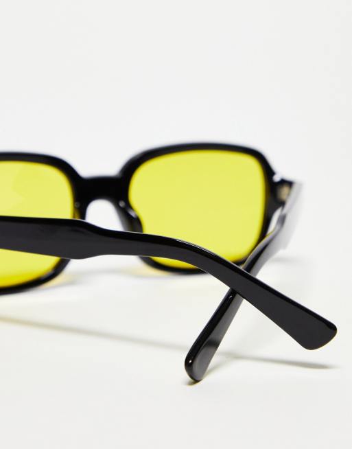 ASOS DESIGN - Mellemstore firkantede sorte solbriller med gule glas , 2 af 4