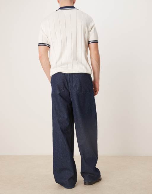 ASOS DESIGN oversized baggy jeans with pleats in mid wash blue