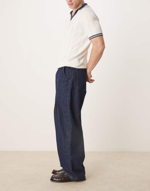 ASOS DESIGN oversized baggy jeans with pleats in mid wash blue