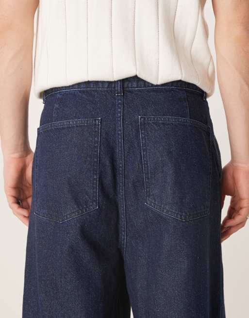 ASOS DESIGN oversized baggy jeans with pleats in mid wash blue